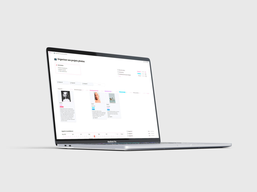 Vue de l'espace Notion Organiser ses projets photo